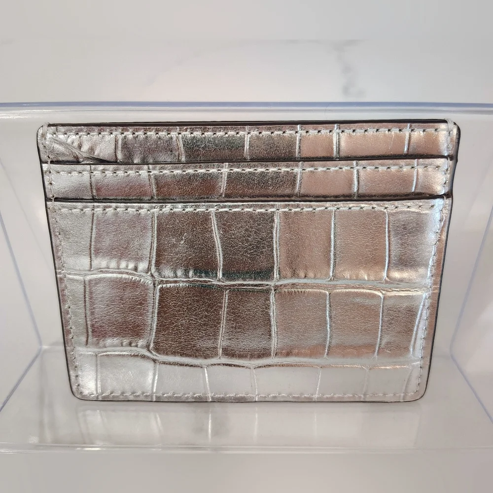 NWT Kate Spade Card Holder - Silver Croc Embossed - Picture 3 of 8